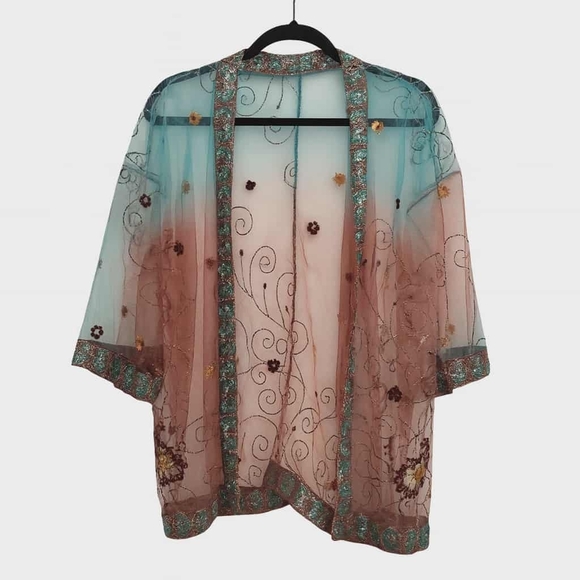 Tops - Handmade Upcycled Kimono – Sheer Sari Fabric Duster ✨🌸